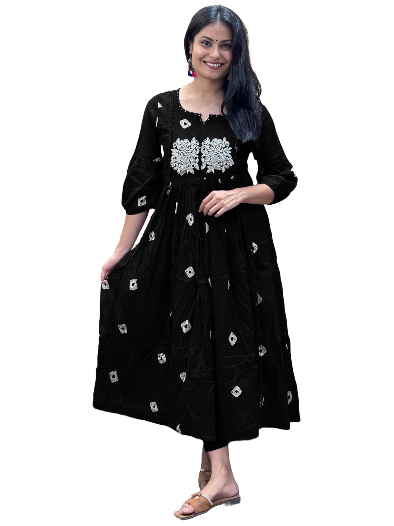ANNI DESIGNER Womens Rayon Blend Floral Straight Kurta with Pant (ANVESHI-CLRS_Black_X-Large)