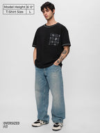 The Souled Store Ottoman T-shirt: Monochrome Men and Boys Short Sleeves Round Neck Black Embellished Cotton Oversized T-Shirts