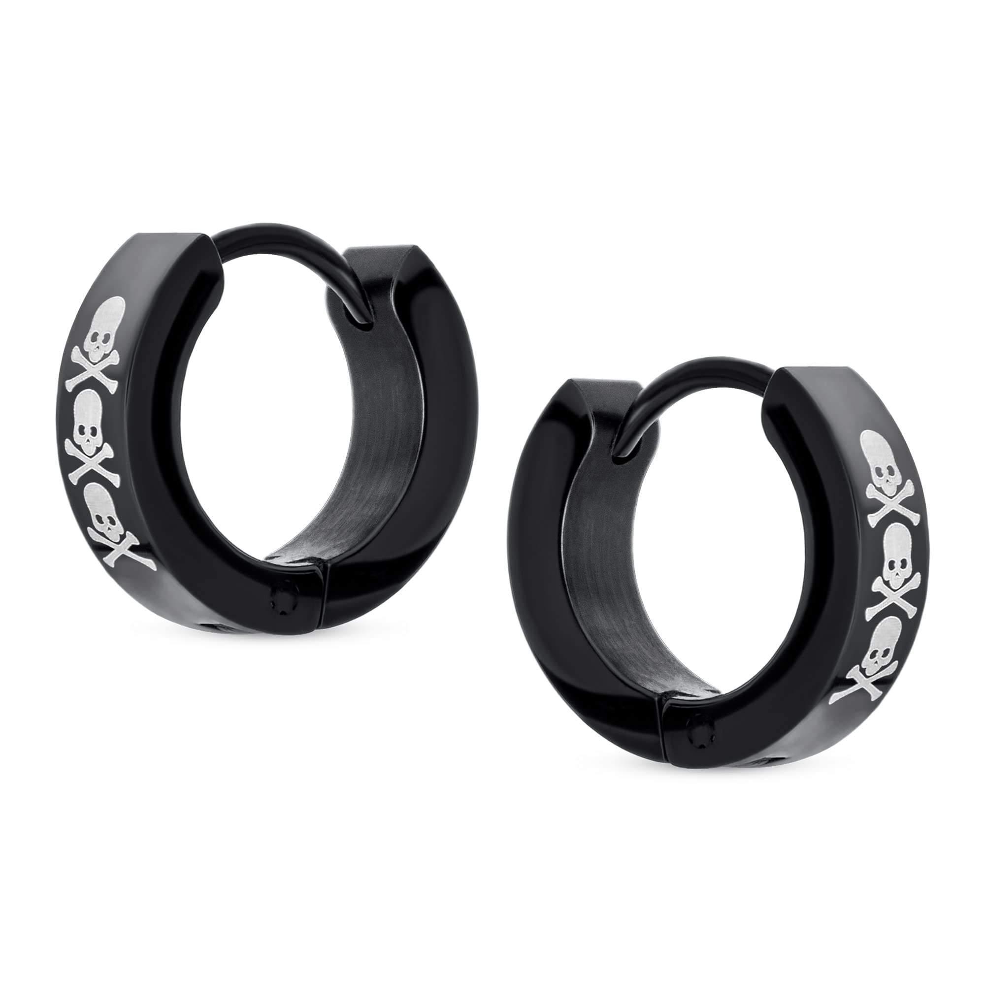 Unisex Biker Jewelry Small Halloween Skull Hoop Kpop Huggie Earrings For Men Women Teen Black IP Stainless Steel
