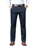 AVANOVA Mens Solid Navy Blue Mid Rise Trousers Light Business Style Slightly Stretch Straight Leg Pants for Outdoor Casual Dail