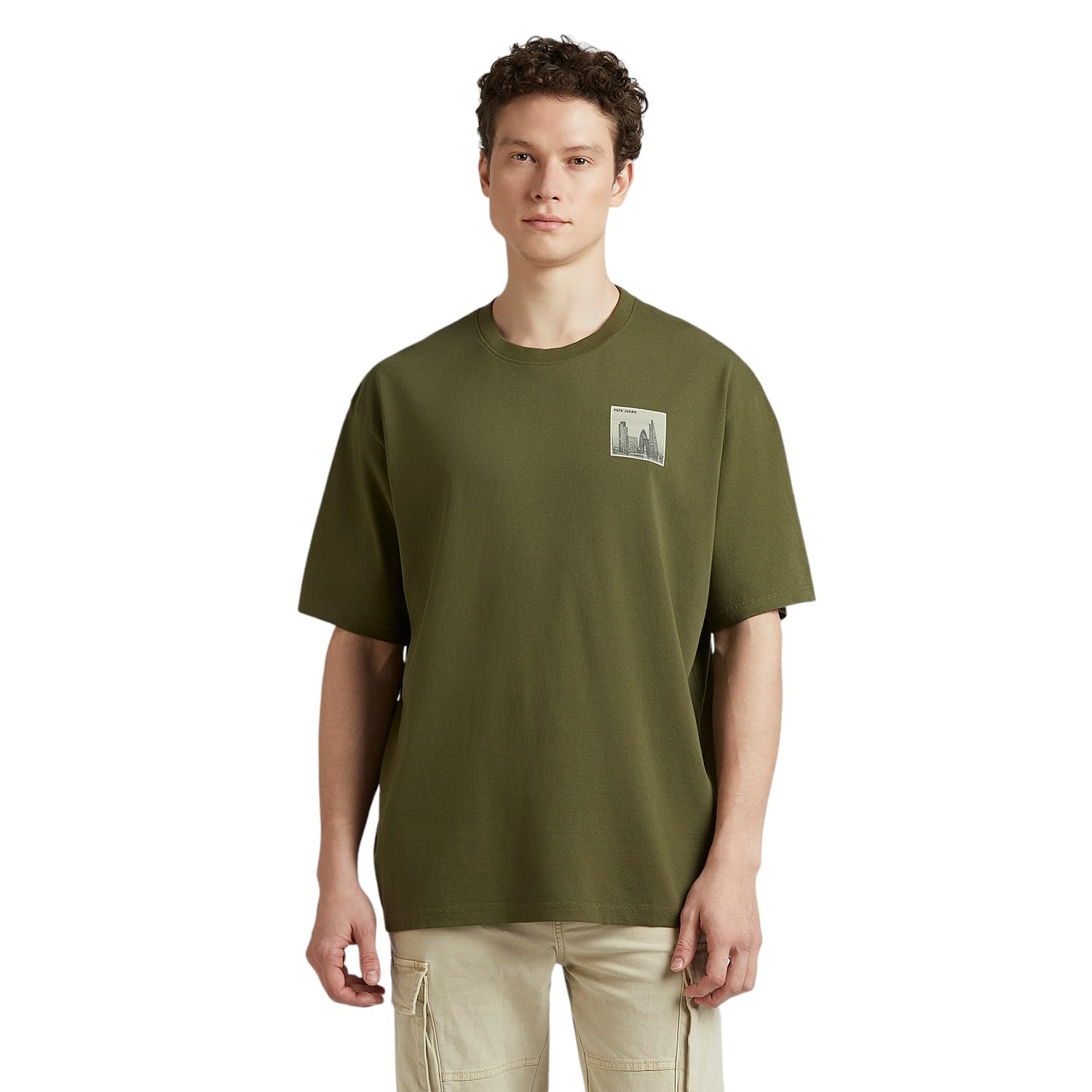 Pepe Jeans Olive Back Print Short Sleeve Oversized T-Shirt