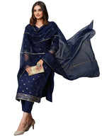 ANNI DESIGNER Womens Cotton Blend Straight Printed Kurta with Pant & Dupatta (Thakor Blue_XXL_Blue_XX-Large)