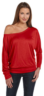 Ladies Flowy Long-Sleeve Off Shoulder T-Shirt - NEON PINK - S(D0102H7WV16)
