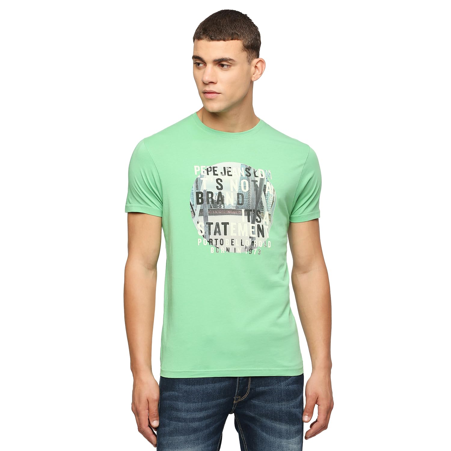 Pepe Jeans MenS Printed Slim Fit T-Shirt (Pm509355_Fresh Green