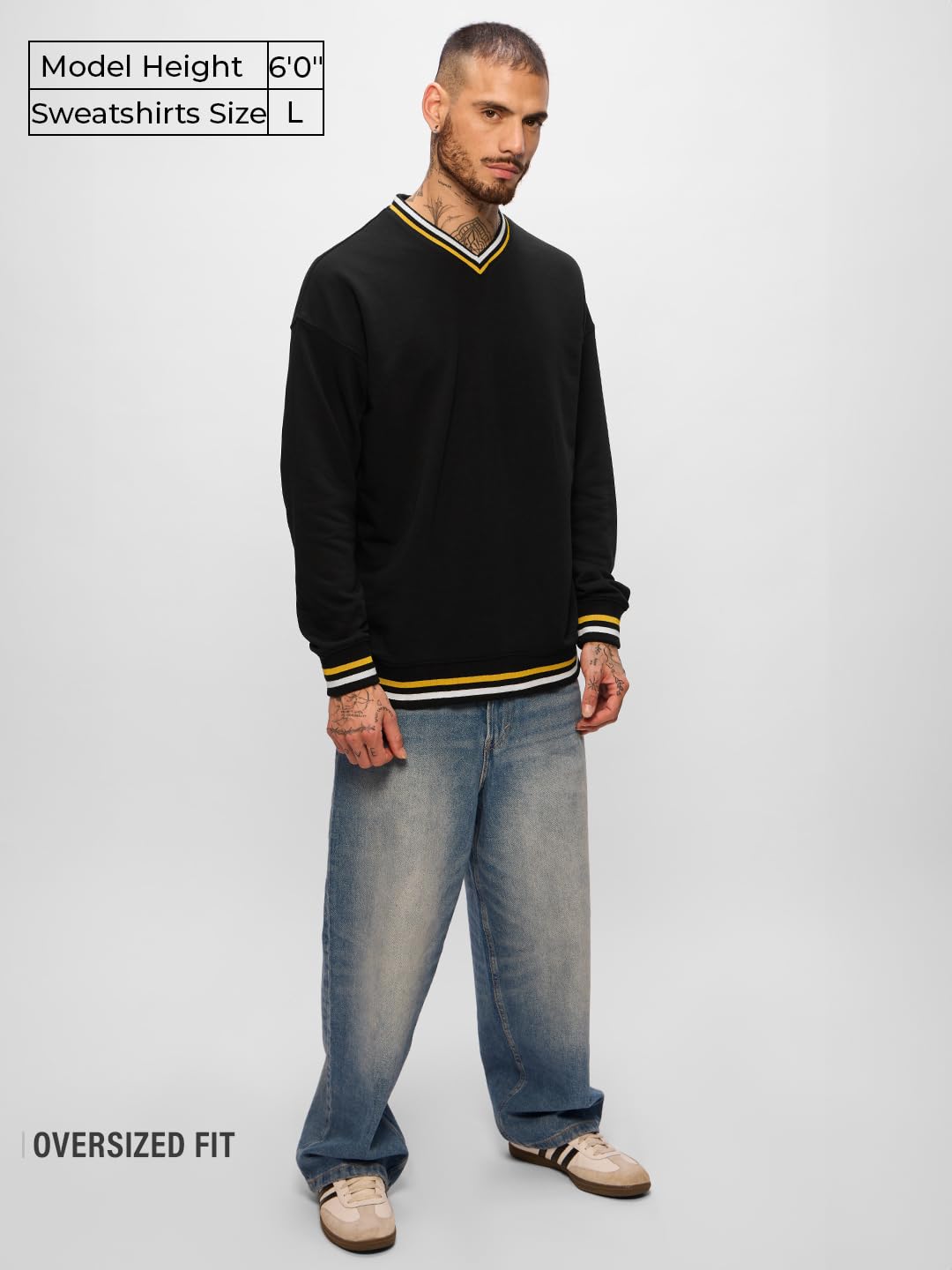 The Souled Store Originals : Tawny Men and Boys Long Sleeves V Neck Cotton Blend Oversized Sweatshirts