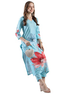 ANNI DESIGNER Women s Printed Rayon Kurta with Pants, Sky blue, M