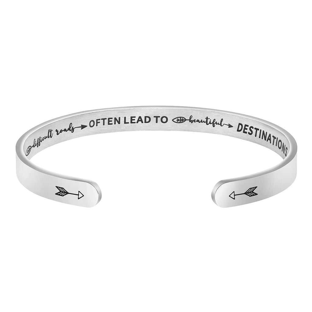 JoycuFF Difficult Roads Often Lead to Beautiful Destinations Inspirational Bracelets for Her Stainless Steel Jewelry Christmas B