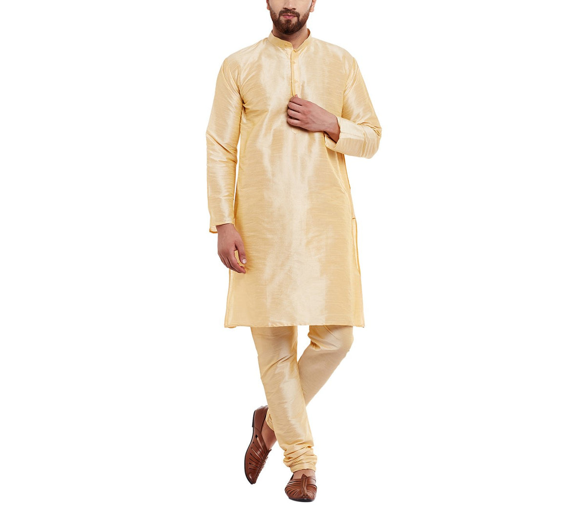 SOJANYA (Since 1958 Mens Gold Silk Blend ONLY Long Kurta Size: L