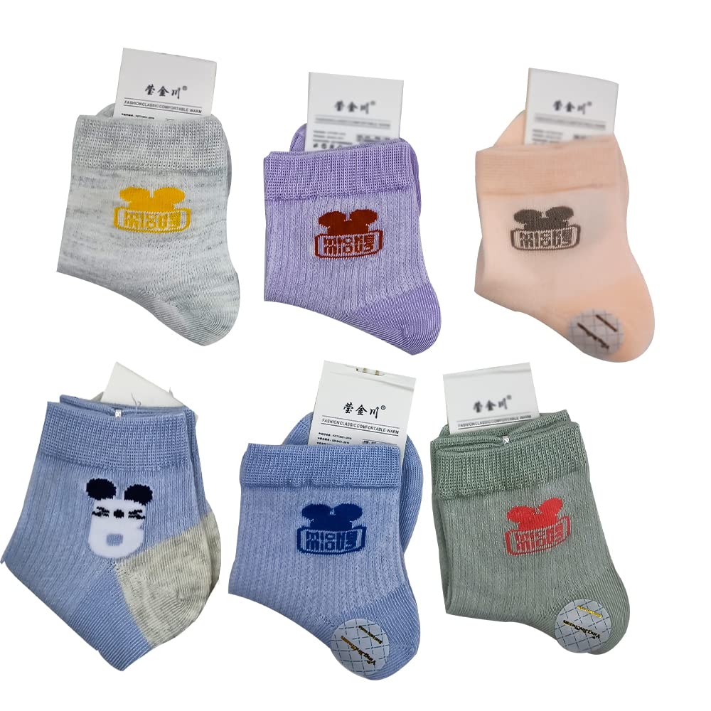 Nicsy Non Skid Anti Slip Crew Socks With Grips For Baby Girls Organic Cotton Socks (Pack 5,6,10) (Pack 6/812 Year) 68-12