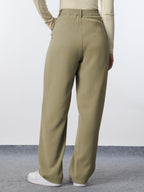The Souled Store Korean Pants 3.0: Forest Green Women and Girls Buttoned Solid Polyester Straight Fit Casual Korean Pants