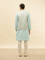 Manyavar Mens Blue Brocade JACQUARD Jacket