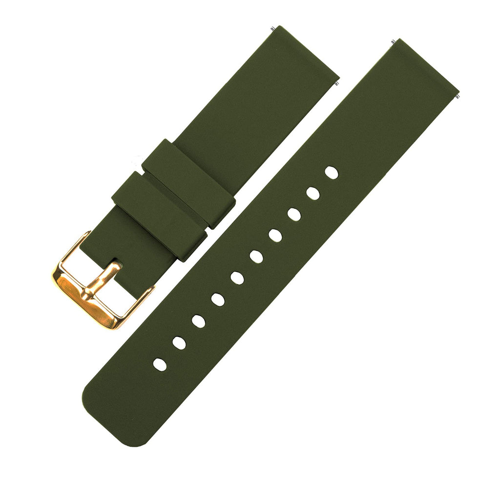 22mm Army Green - BARTON Watch Bands - Soft Silicone Quick Release - Gold Buckle