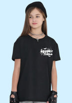 Uniplanet Store GirlS Cotton T-Shirts With Back Spooky Vibes Graphic Prints Round Neck Half Sleeves Regular Fit And Standard Le