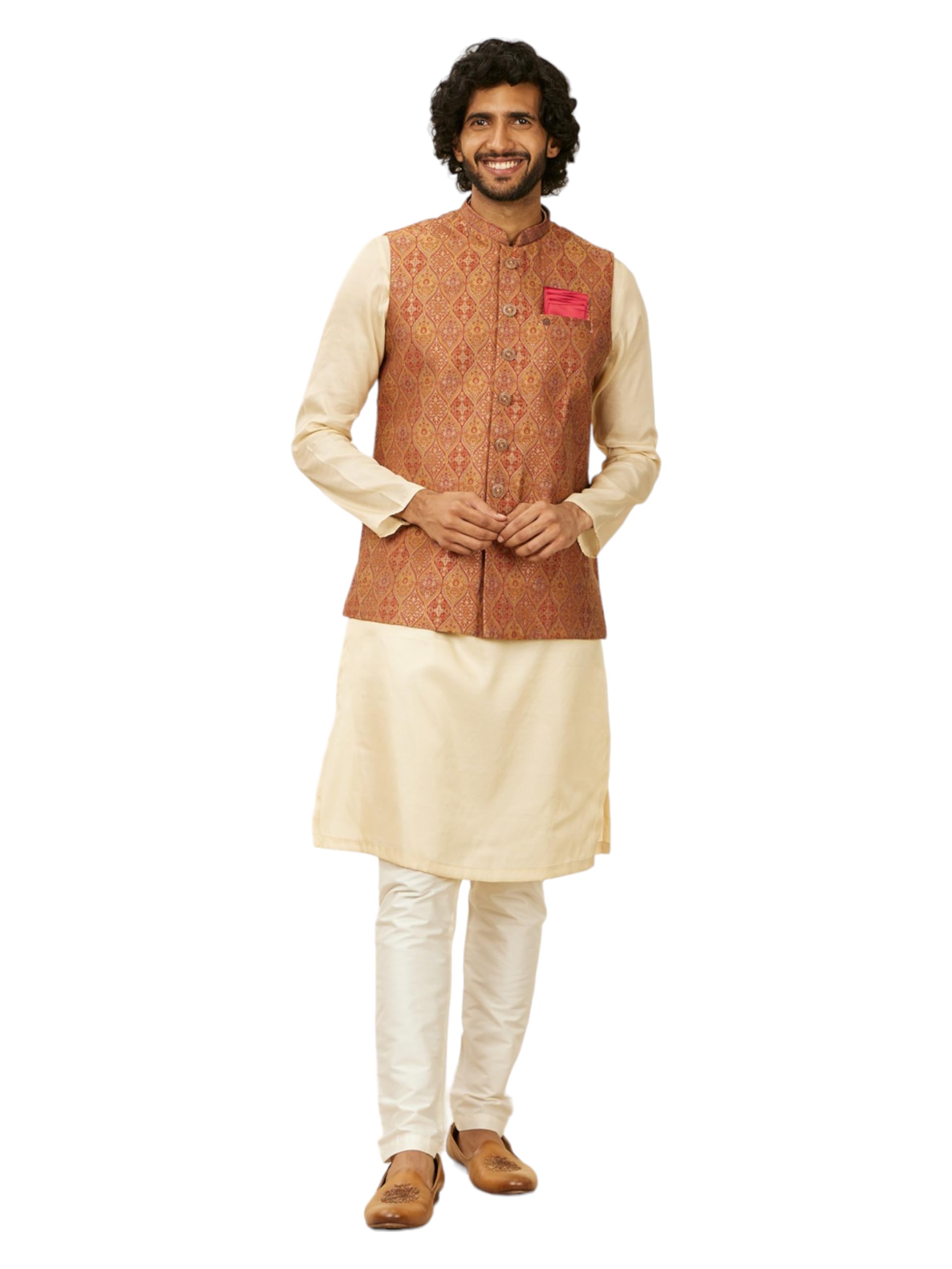 Manyavar Rust Brocade Embroidery|Jacquard|Zari Jackets For Men