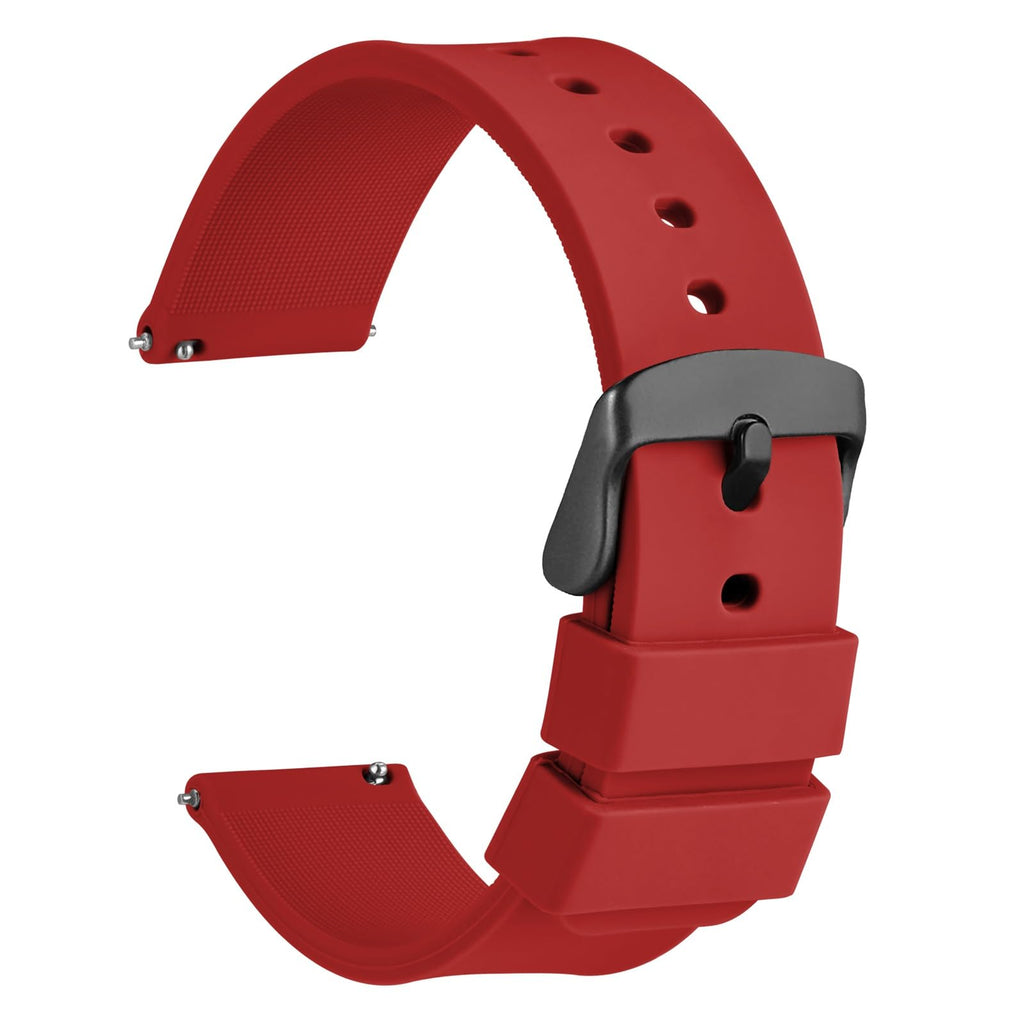 WOCCI 24mm Silicone Watch Band, Quick Release Rubber Replacement Strap with Black Stainless Steel Buckle (Christmas Red)