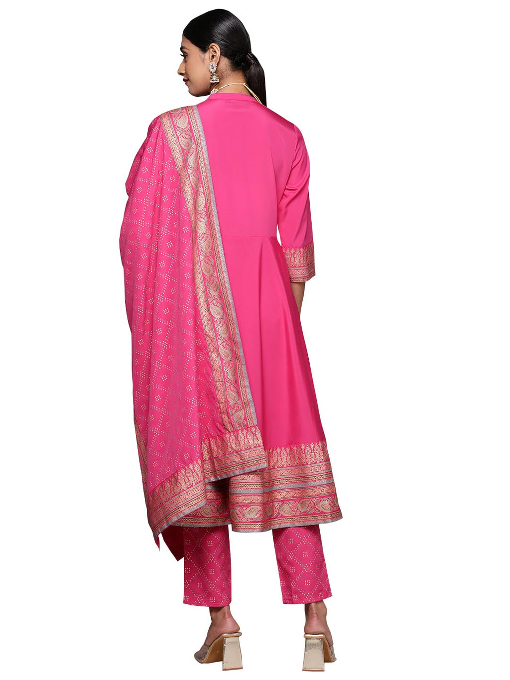 Ziyaa Women'S Pink Crepe Kurta, Pant And Dupatta Set