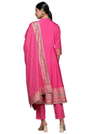 Ziyaa Women'S Pink Crepe Kurta, Pant And Dupatta Set
