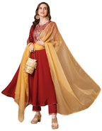 ANNI DESIGNER Womens Rayon Blend Embroidered Anarkali Kurta with Pant & Dupatta (KAUSIK RED_XXL_Red_XX-Large)