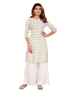Rangita Off White Rayon Straight Printed Knee Length Kurti | Kurta For Women_L