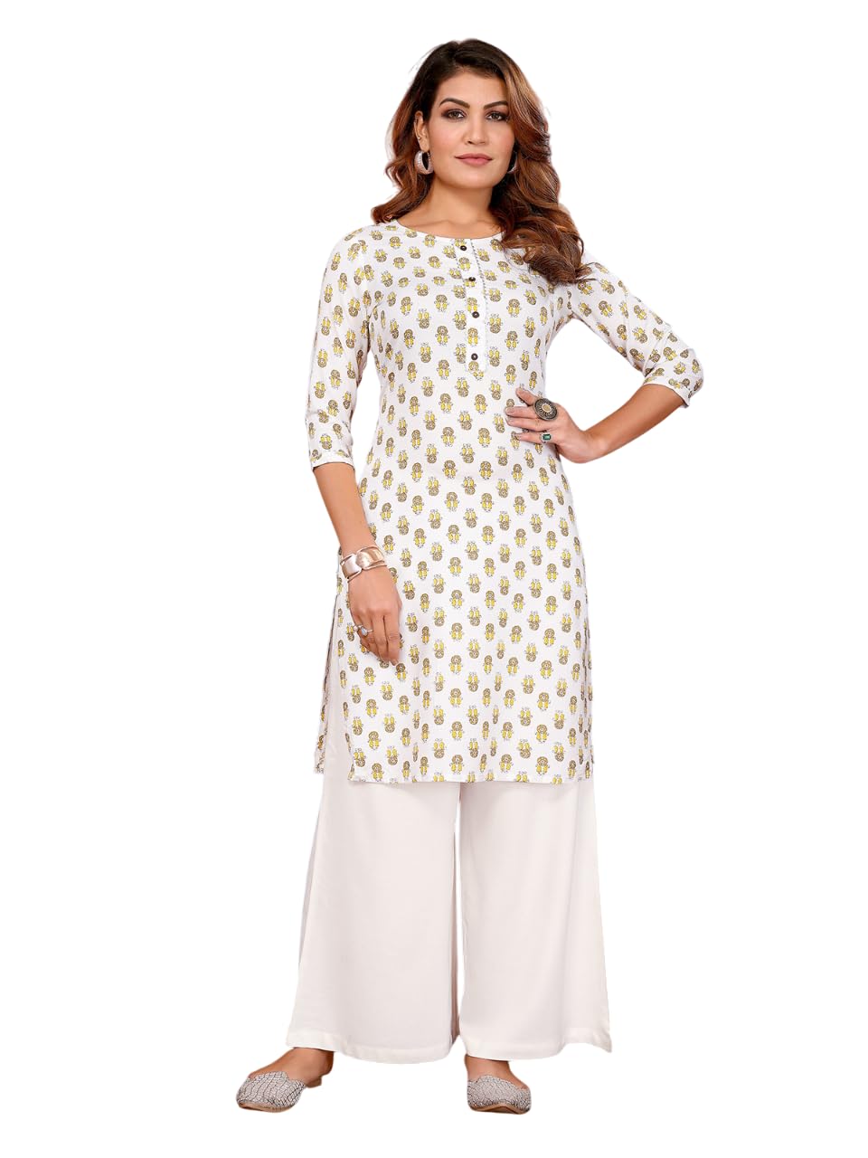 Rangita Off White Rayon Straight Printed Knee Length Kurti | Kurta For Women_Xl