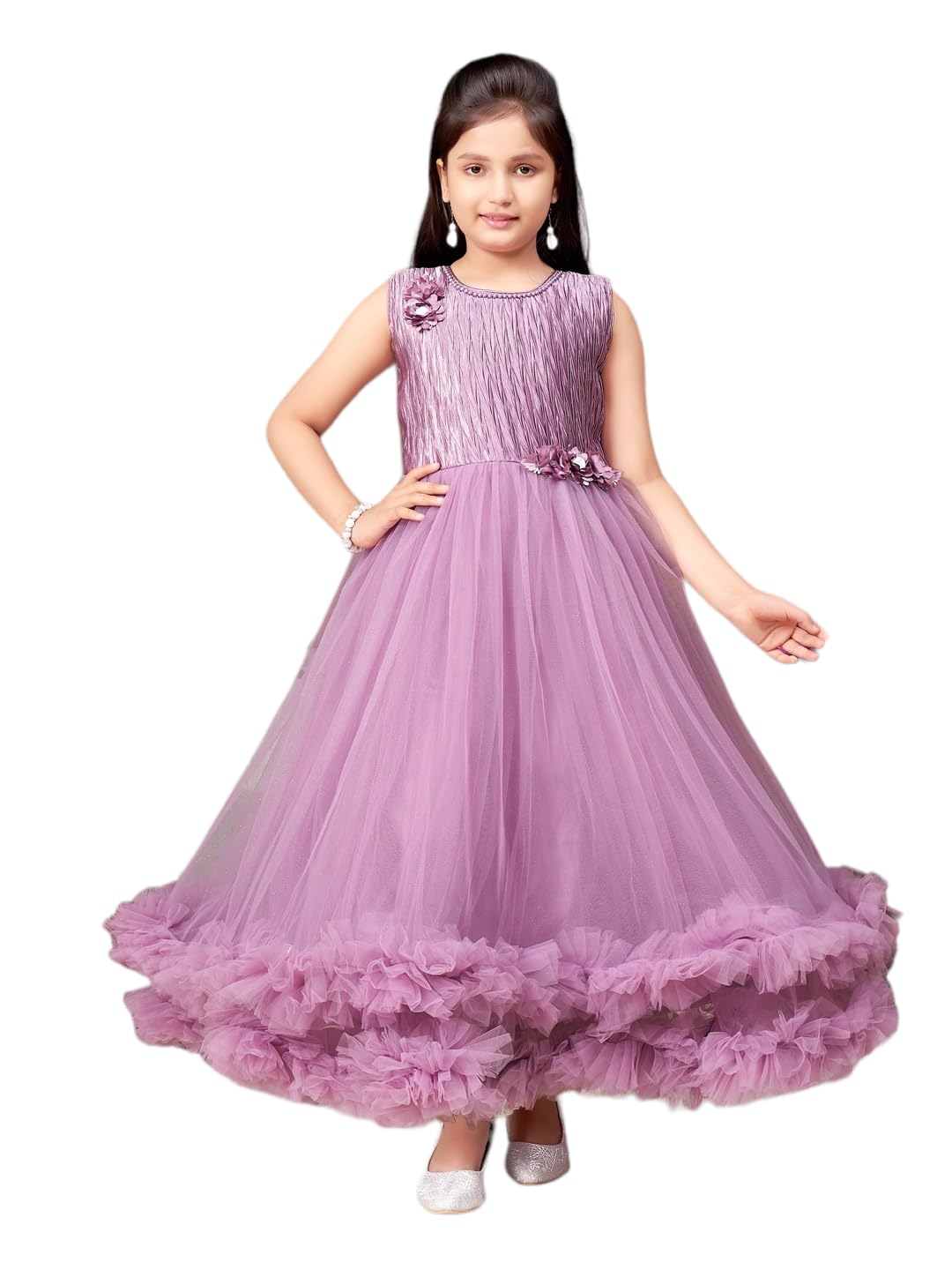 Aarika Girls Purple Colour Emballished Beads Net Gown (4-11 Years)