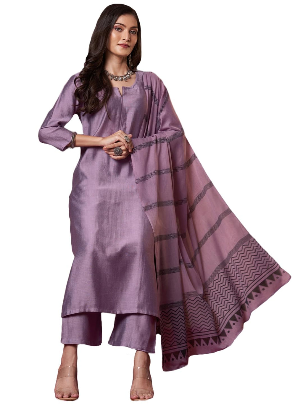 ANNI DESIGNER Womens Rayon Viscose Solid Straight Kurta with Pant & Dupatta (Raja Saab Purple-VKS14_L_Purple_Large)