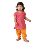 Fabindia Girl'S Cotton Floral Print Regular Fit Kurta Set (1030930Pink_Pink & Yellow