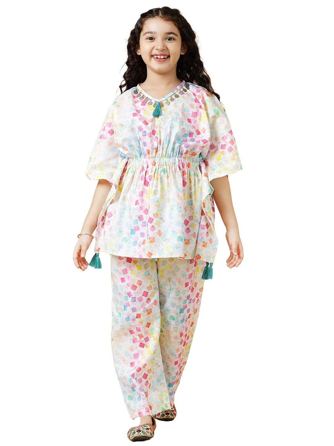 A.T.U.N. (ALL THINGS UBER NICE) Girls Multi Printed Polysilk Top with Straight Pant Set