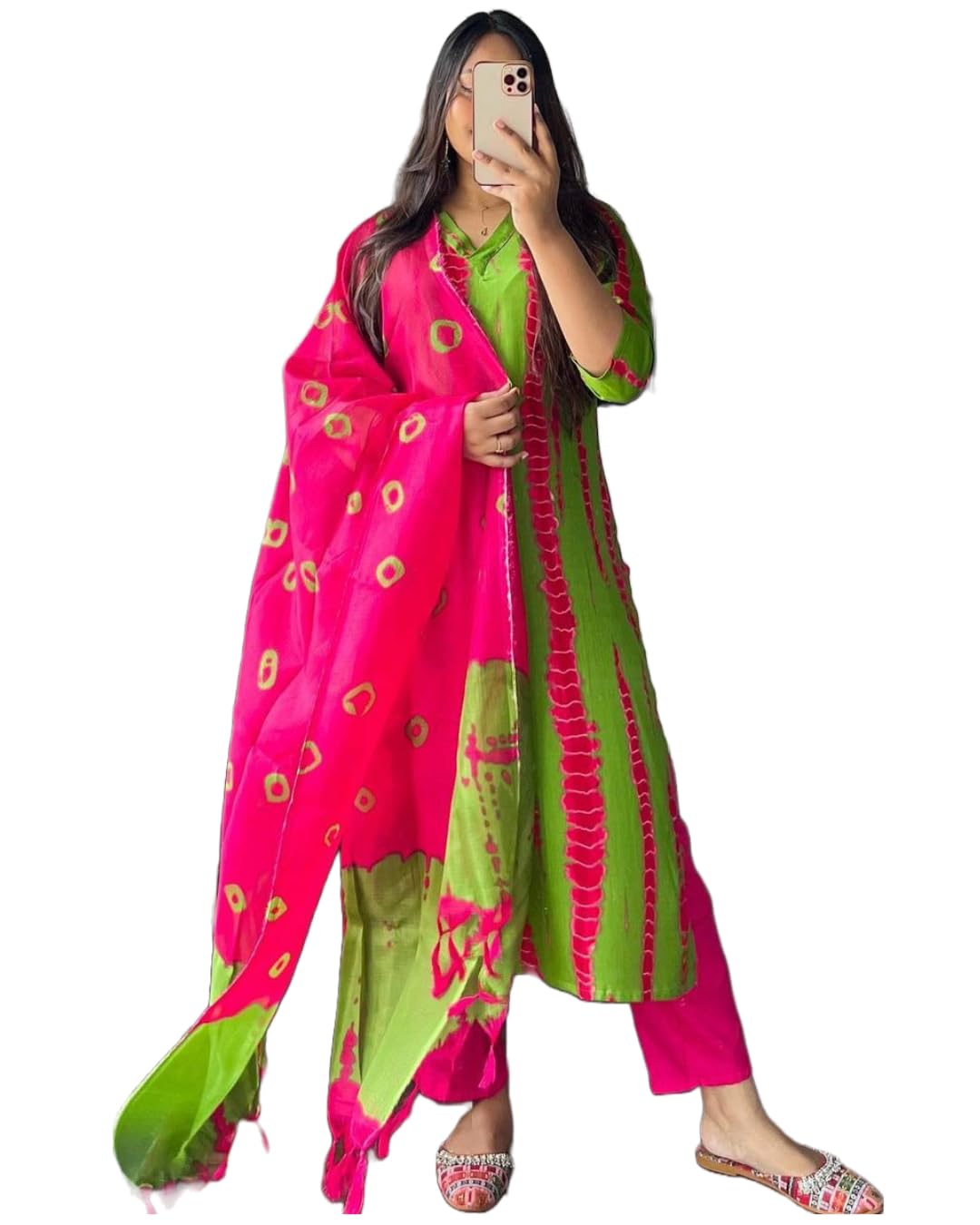 ANNI DESIGNER Womens Cotton Blend Straight Printed Kurta with Pant & Dupatta (SIBORI-Methi-PAC_L_Green_Large)