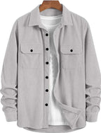 Deelmo MenS Full Sleeve Corduroy Shirt | Stylish Textured Casual Button-Down Shacket For Autumn Winter | Dual Pocket Front Desig