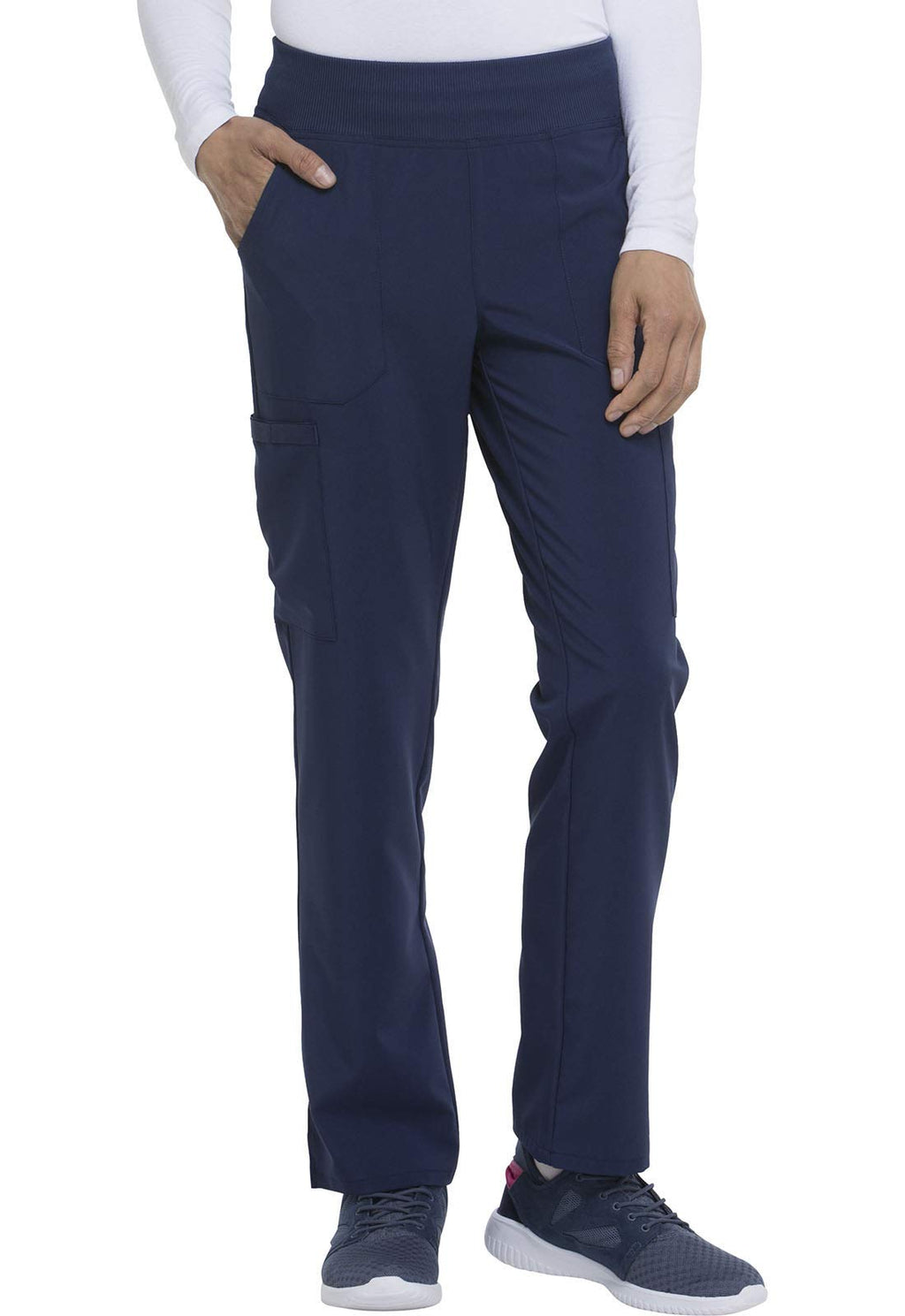 Dickies Women's Scrub Pants Natural Rise Tapered Leg Pull-On Bottoms with 7 Pockets and Knit Waistband DK005T, XS Tall, Navy