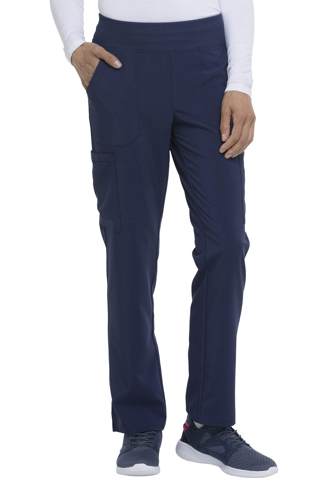 Dickies Women's Scrub Pants Natural Rise Tapered Leg Pull-On Bottoms with 7 Pockets and Knit Waistband DK005, S, Navy