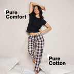NYKD (NYS141 Checked Pure Cotton Pyjama Sleepwear Pants for Women | Relaxed Fit with Non-Slip Elasticated Waistband, Adjustable