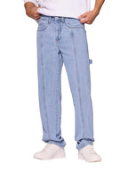 The Souled Store Denim: Light Blue Men and Boys Buttoned Solid Cotton Blend Straight Fit Jeans
