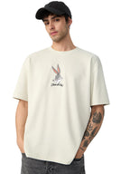 The Souled Store Official Bugs Bunny : Thats All Folks Mens and Boys Oversize Fit Half Sleeves Cotton T-Shirt White