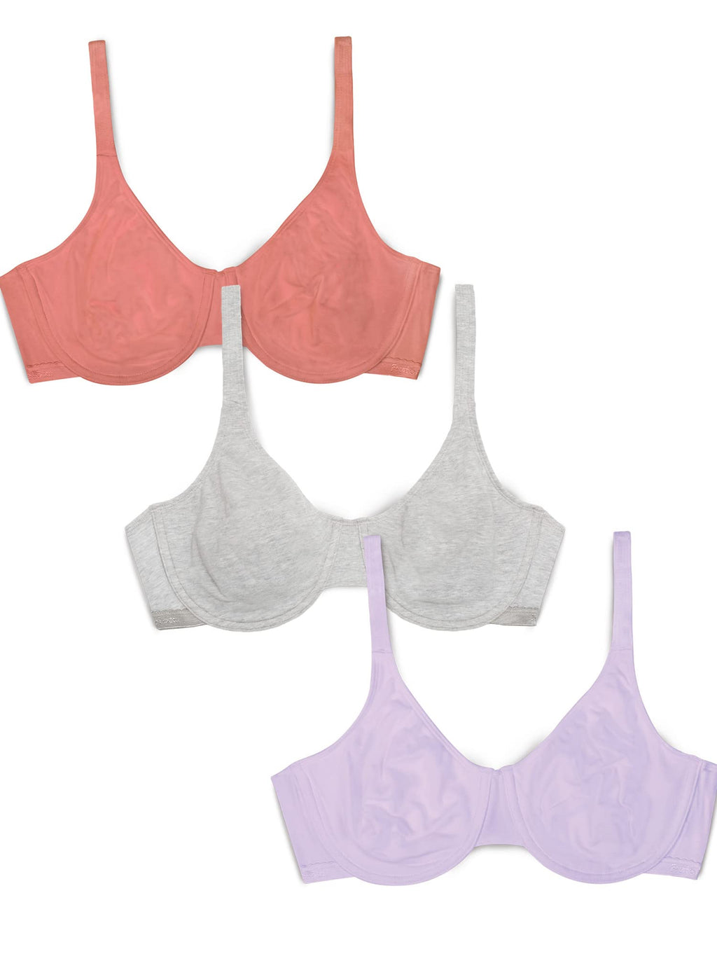 Fruit of the Loom Women's Unlined Underwire Bra-Cotton & Spandex Blend for Natural Shape and Flexibility, Desert Dusk/Grey/Lilac