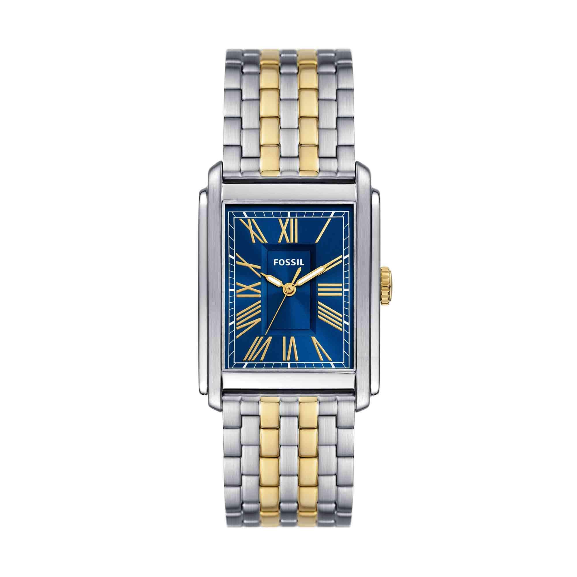 Fossil Men's Carraway Quartz Stainless Steel Three-Hand Watch, Color: Silver/Gold (Model: FS6010)