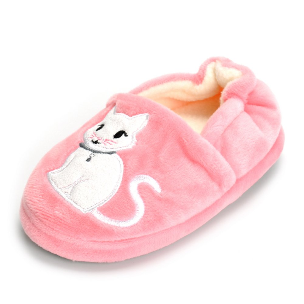 ESTAMICO Toddler Girls ' Premium Soft Plush Cats Slippers Cartoon Kitten Warm Winter House Shoes, US 5-6 M