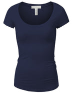 Emmalise Women's Short Sleeve Tshirt Scoop Neck Tee Shirt (2XL, Navy)