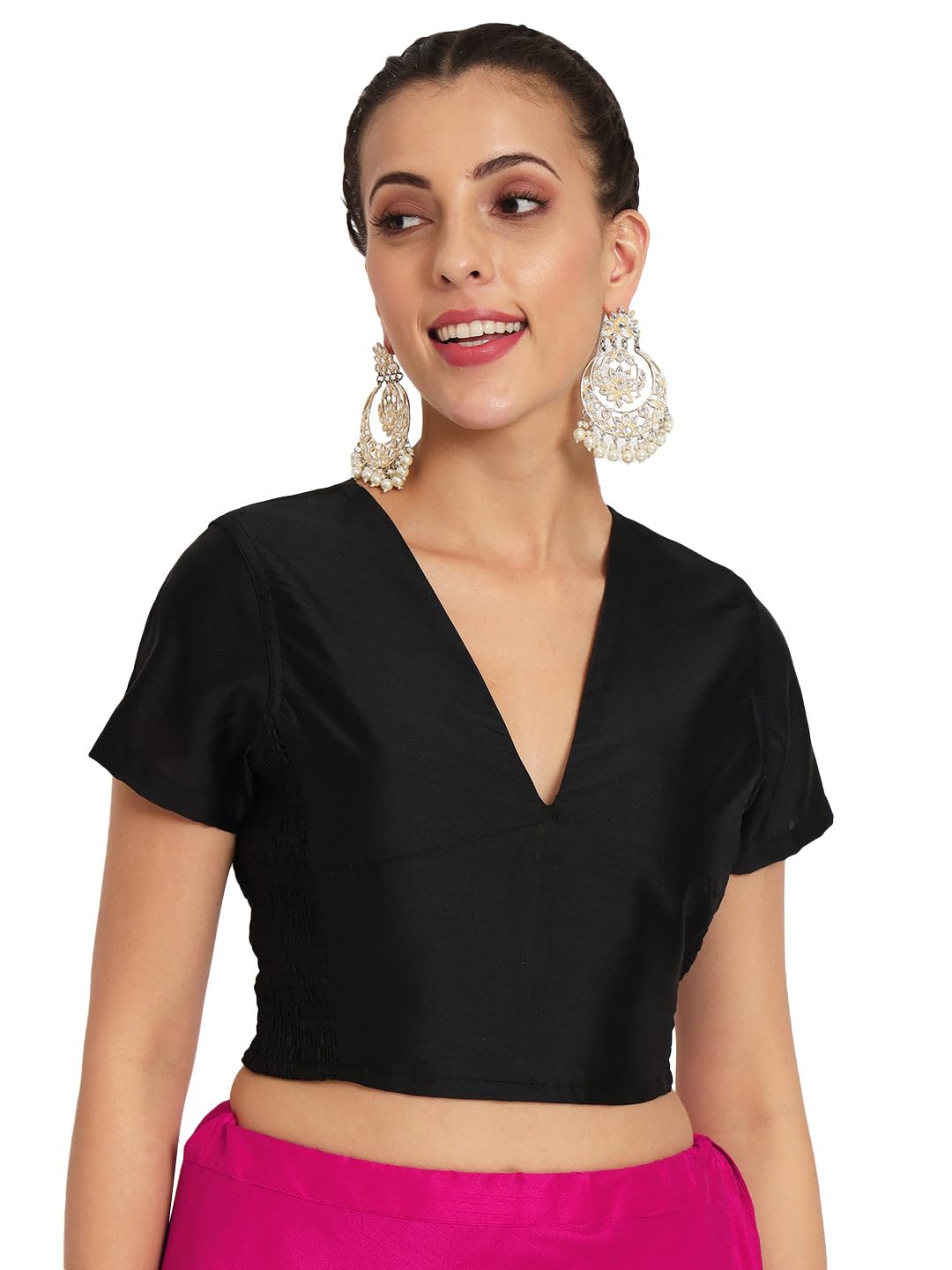 Studio Rasa WomenS Plus Size Silk Blend Stretchable Readymade Saree Blouse For Festive Wedding Party (Tpwc523374Xl_Bl_Black_4X 4