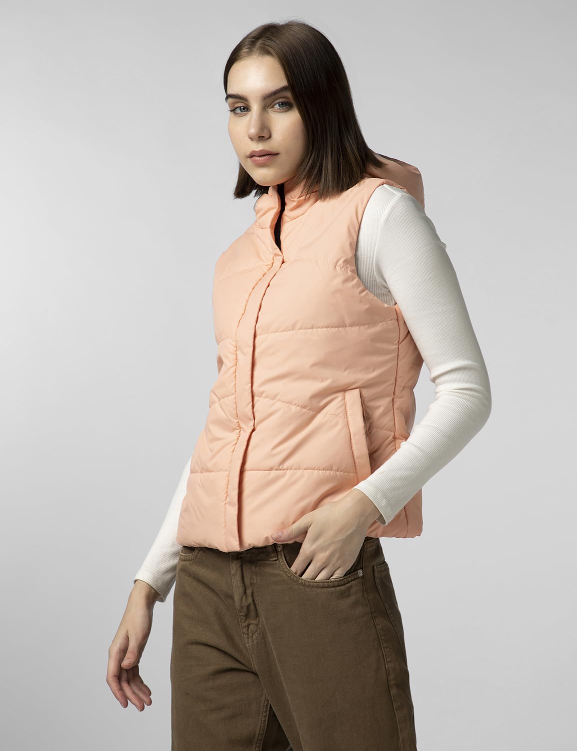 FYLTR Womens Sleeveless Puffer Jacket With Contrast Full Zipper - Hood With Contrast Lining | Side Pockets | Quilt Pattern | Ca