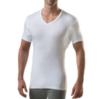Men's Sweatproof Undershirt | V Neck T-Shirt with Underarm Sweat Pads | Slim Fit | Aluminum-Free Alternative | White | X-Large