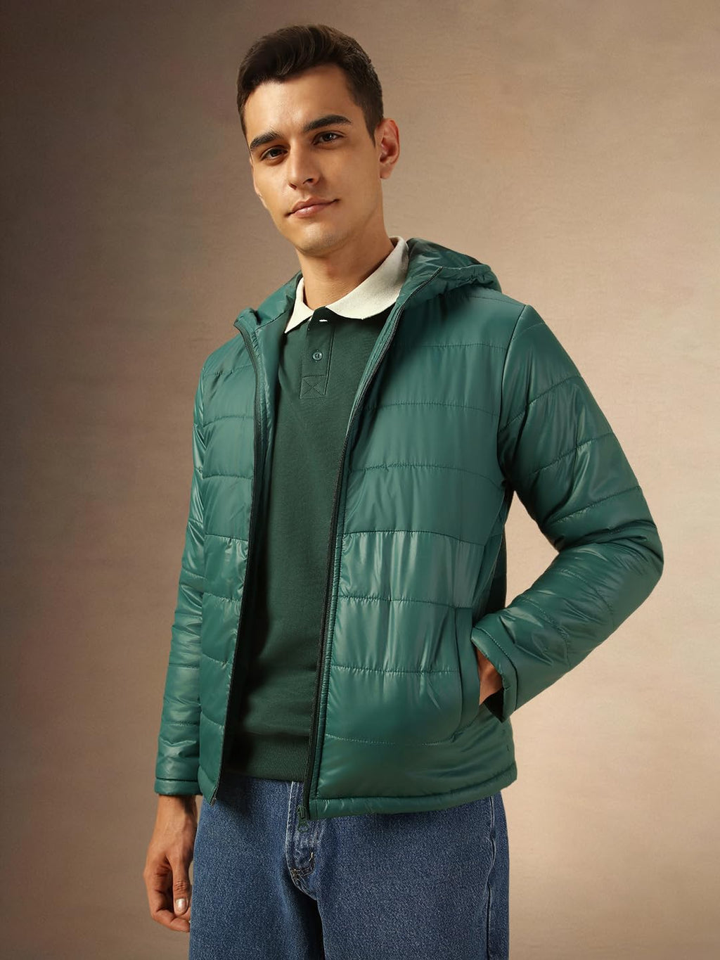 Dennis Lingo Men Regular Fit Ployseter Solid Full Sleeves Hooded Padded Jackets