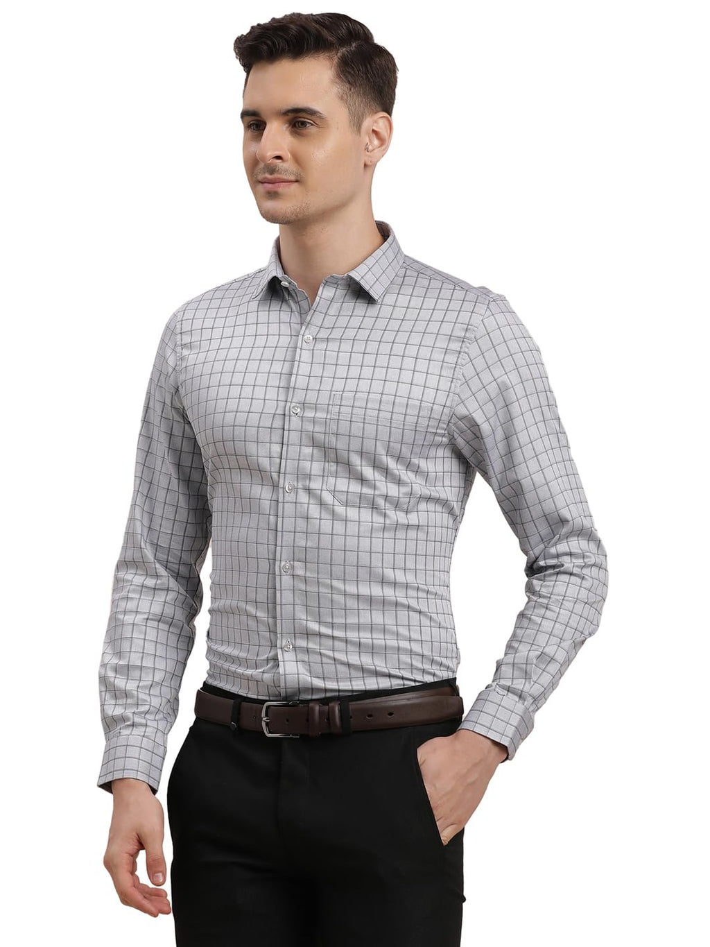 Turtle Men 100% Cotton Slim Fit Full Sleeve Grey Formal Shirt