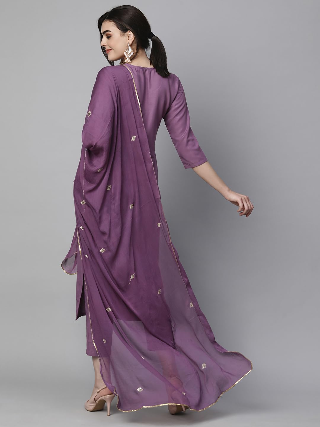 ANNI DESIGNER Womens Cotton Blend Embroidered Straight Kurta with Pant & Dupatta (Kasturi Purple-NW_M_Purple_Medium)