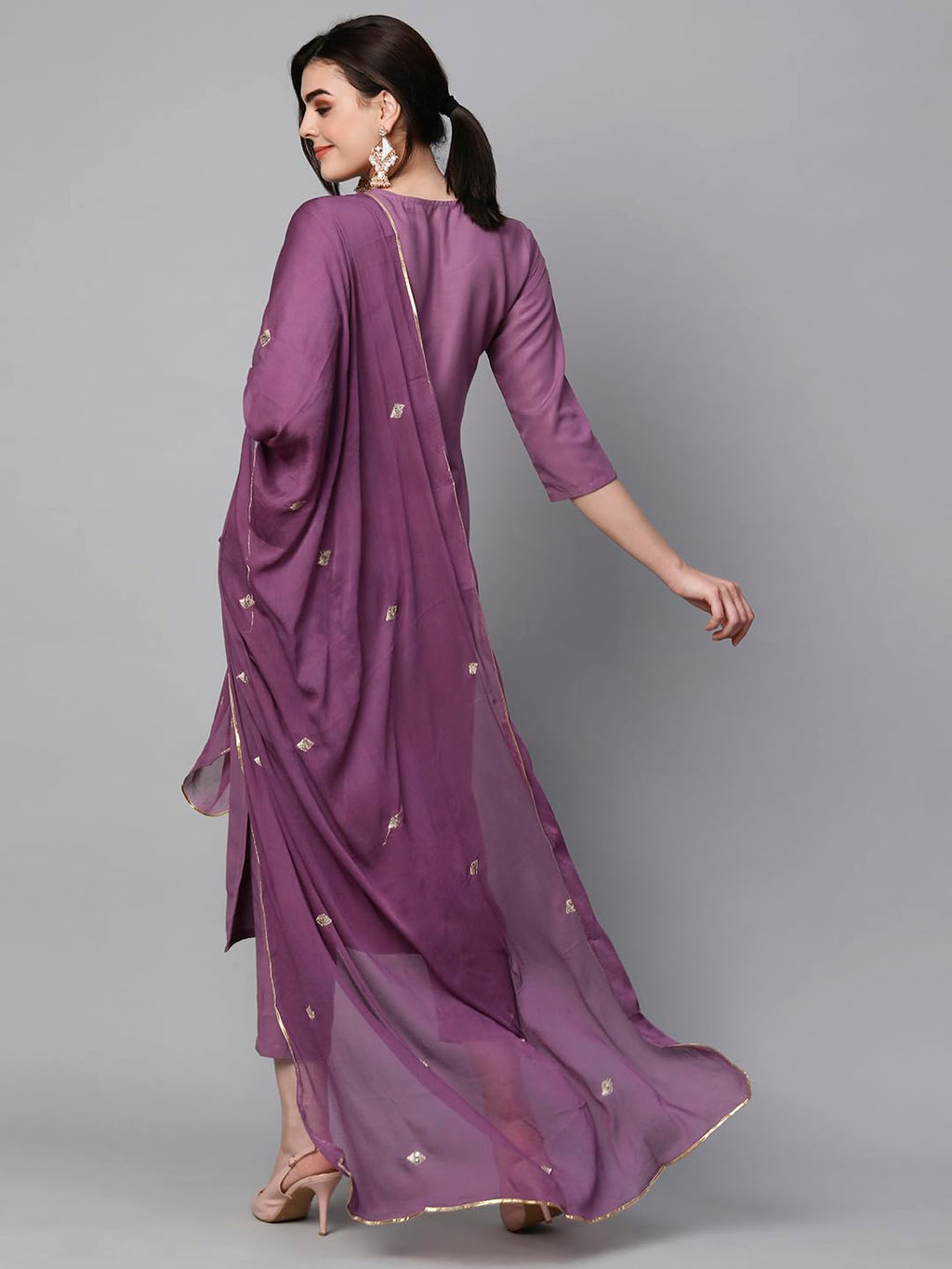 ANNI DESIGNER Womens Cotton Blend Embroidered Straight Kurta with Pant & Dupatta (Kasturi Purple-NW_XL_Purple_X-Large)