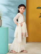 Aarika Girls Polyester Kurti Sharara Set (SH-18032_Cream