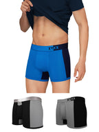 XYXX Mens Underwear Dualist IntelliSoft Antimicrobial Micro Modal Trunk Pack of 3 (Brilliant Blue & Black Iris ; Steel Grey & B