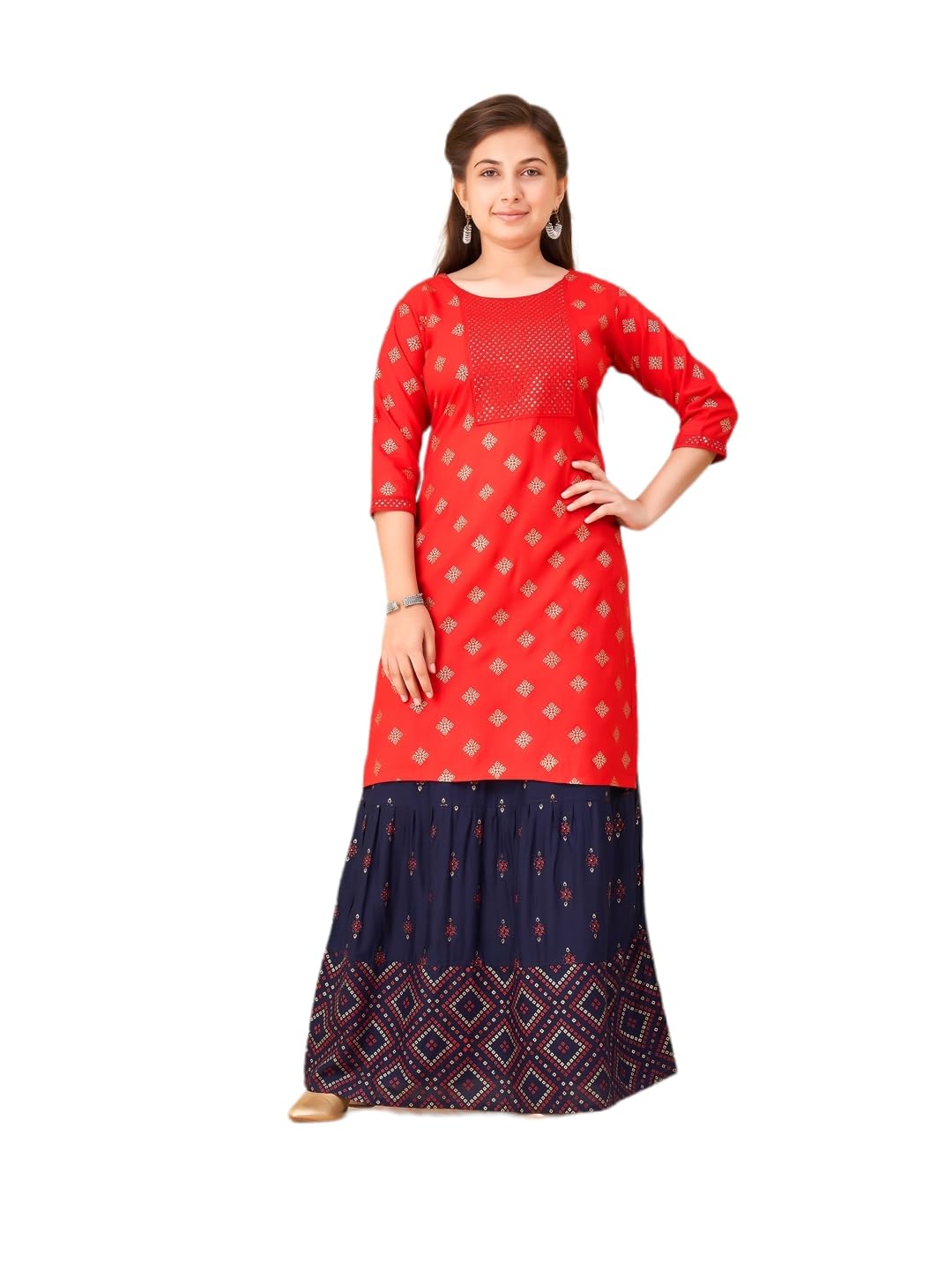 Aarika Girls Red Colour Embroidery Rayon Kurti (9-16 Years)