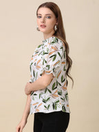 Gufrina WomenS Rayon Top With Half Sleeves High Round Neck Floral Printed Regular Fit Western Style And Standard Length